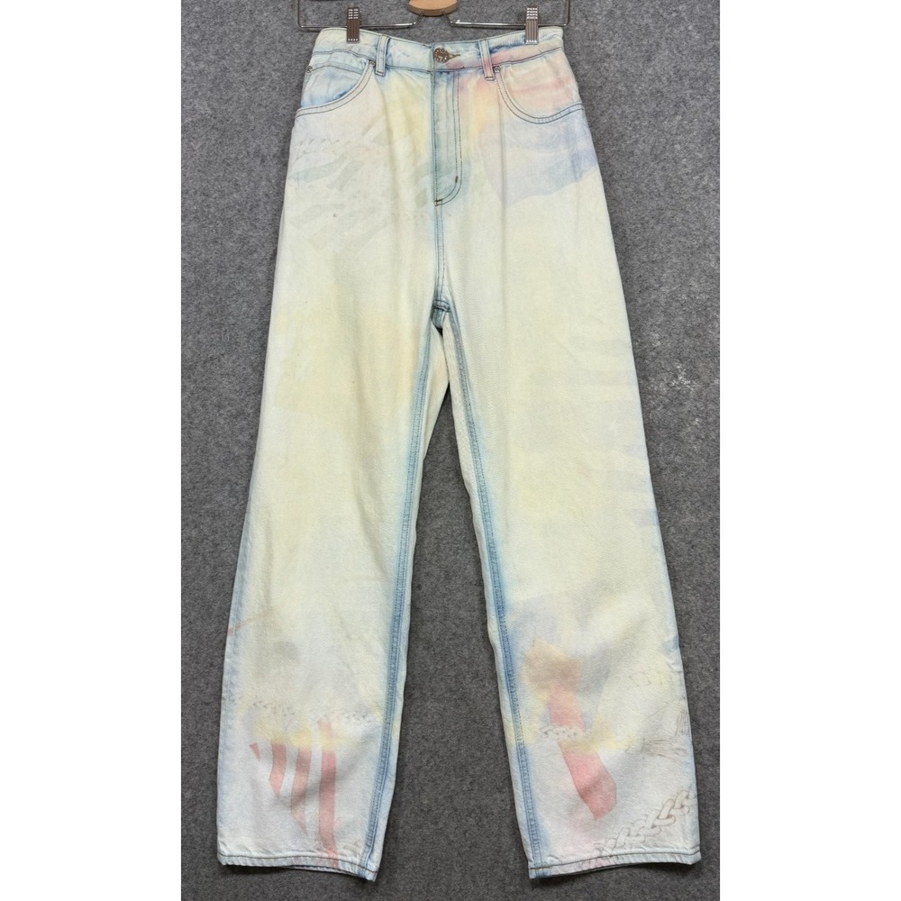 Sandro Jeans Womens French 38 US 6 26 Blue Rope Print Wide Leg Baggy Designer